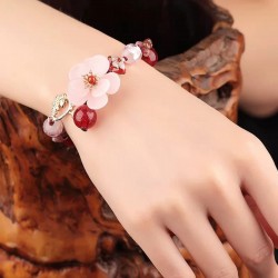Ladies Dress Bracelet with Pink Jade Flower