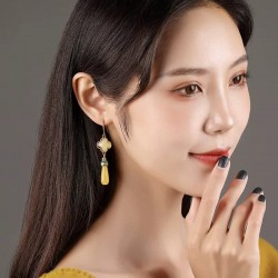 Ladies Yellow Jade Drop Earrings