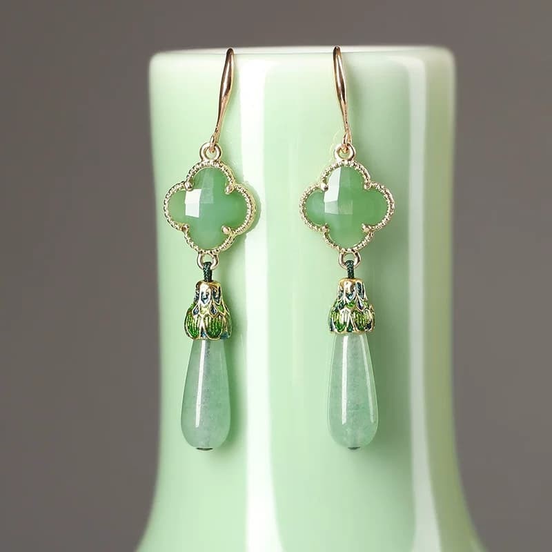 Art Deco Jade, Pearl and Diamond Drop Earrings