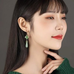 Ladies Green Jade Drop Earrings