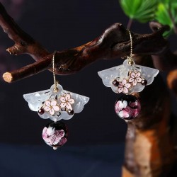 Ladies White Jade Fan Drop Earrings