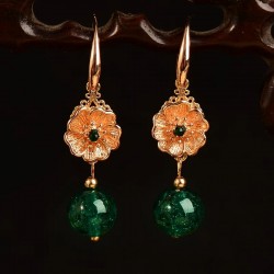 Ladies Jade Drop Earrings Dark Green with orange