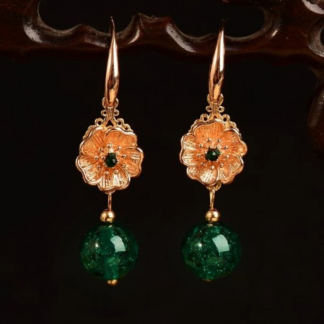 Ladies Jade Drop Earrings Dark Green with orange