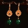 Ladies Jade Drop Earrings Dark Green with orange