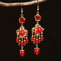 Ladies Red Jade Drop Earrings (Style A)