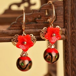 Ladies Red Jade Drop Earrings (Style B)